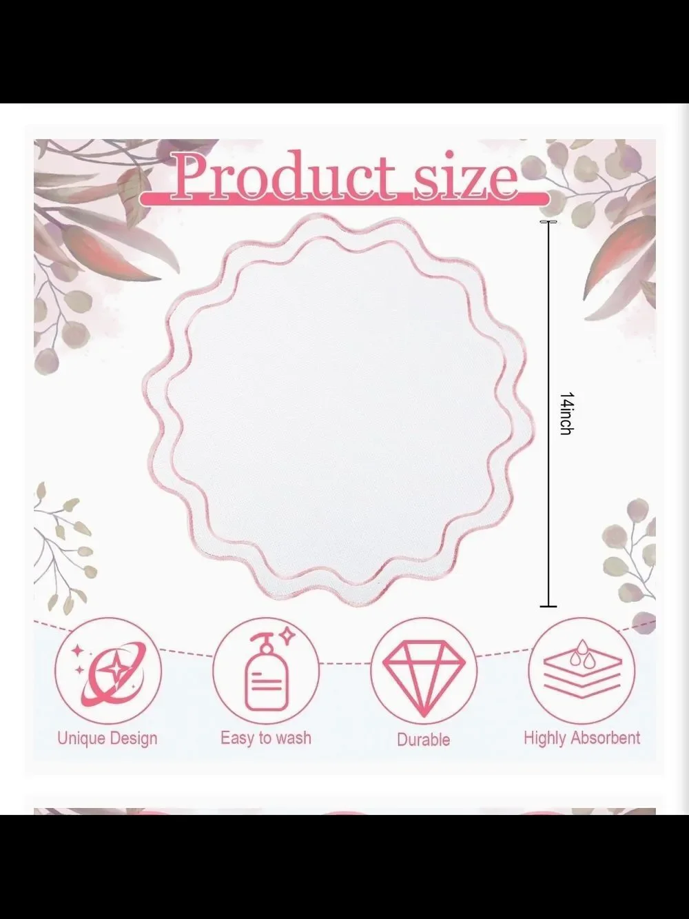 Scalloped Edge Pink Accent Round Placemats - Set of 12